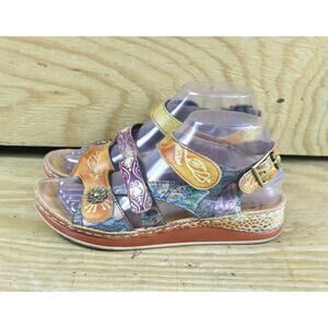L'Artiste Spring Step Sandals Womens 6.5 Sumach Rhinestone Floral Print Wedge